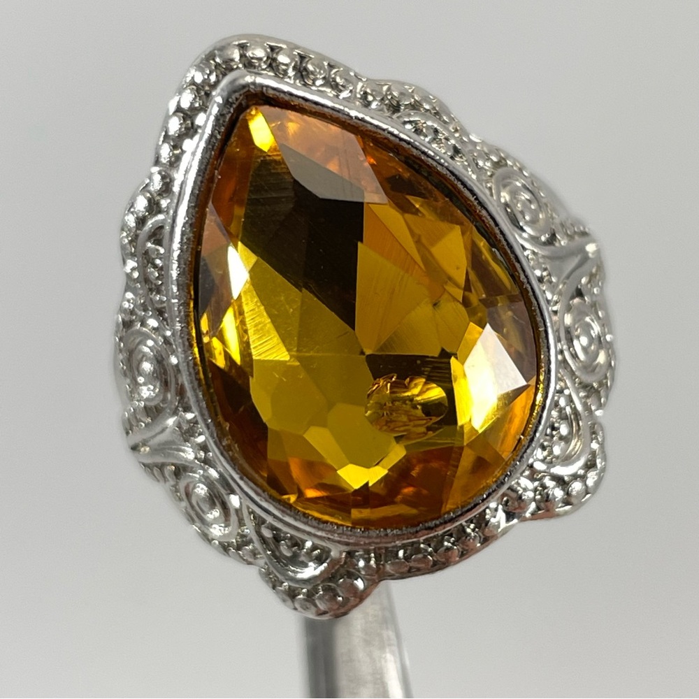 Beautiful Large Boho Statement Yellow Orange Topaz CZ Silver Plated Ring
